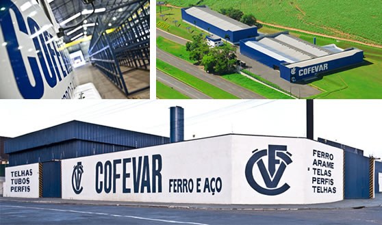 Imagens da COFEVAR em Catanduva: estoque, vista aérea do parque industrial e fachada